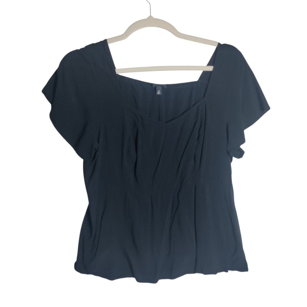 Torrid Black Rayon Flutter Sleeve Square Neck Empire Waist Blouse Top Size 3